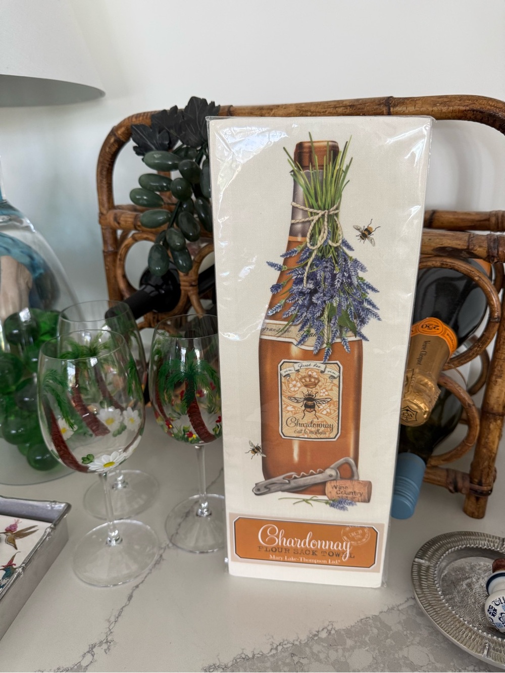 Chardonnay Kitchen Towel with Lavender Bottle Design - Neutral/Cream
